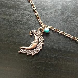 Anklet, Brass Moon Blue Bead 12" new old stock fashion jewelry